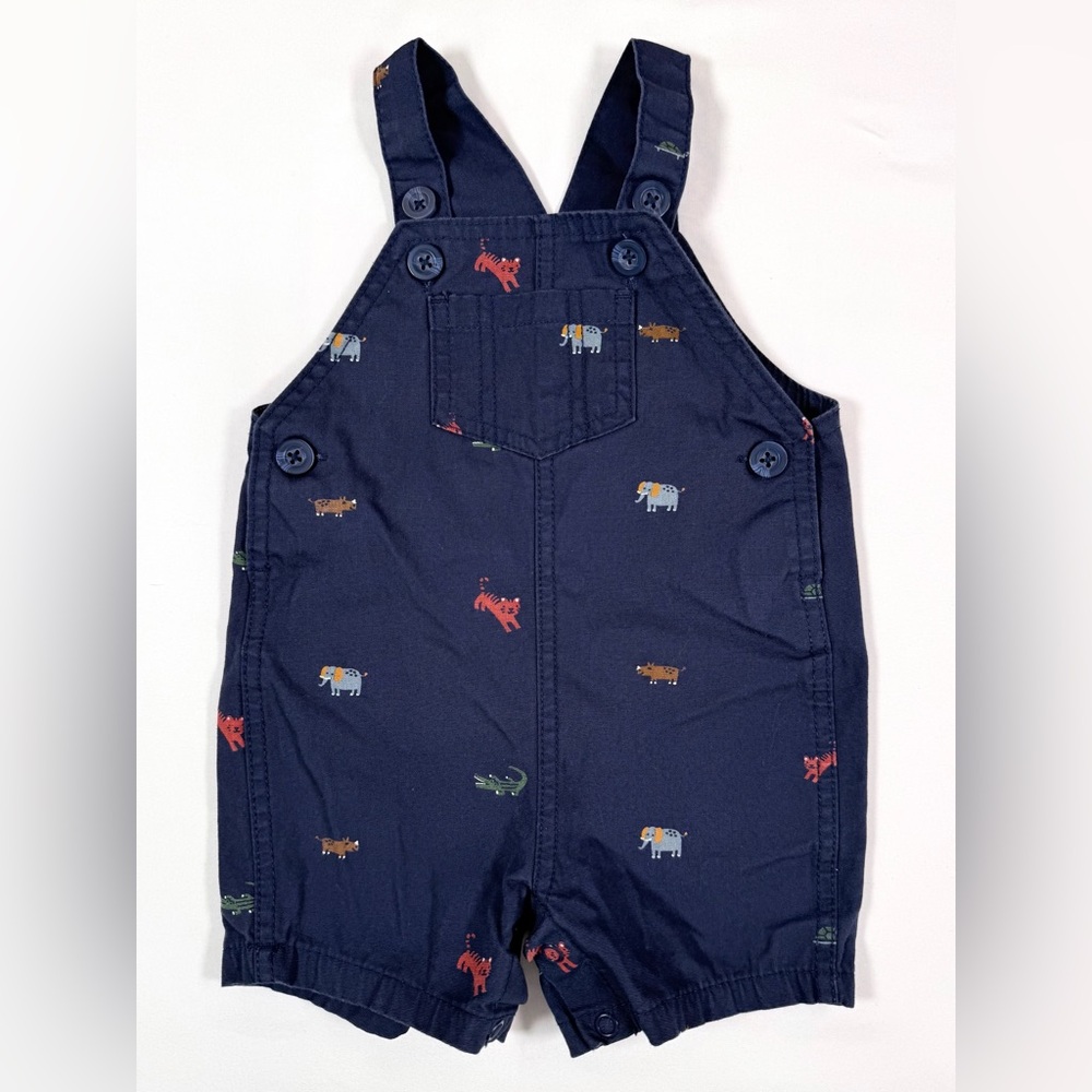 CARTER'S Baby Boys' Navy Blue Animal‎ Print Embroidered 100% Cotton Shortalls 6M